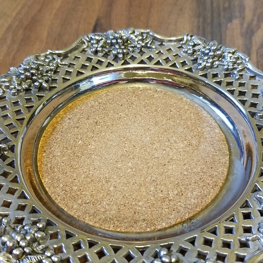 Wine Coaster Caddy Godinger Silver Art Co. Grapevine Silverplate Cork